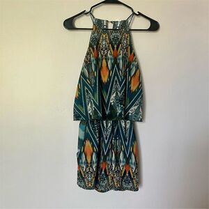 Tyche Women's S Multicolor Geometric Halter Short Romper Casual Summer